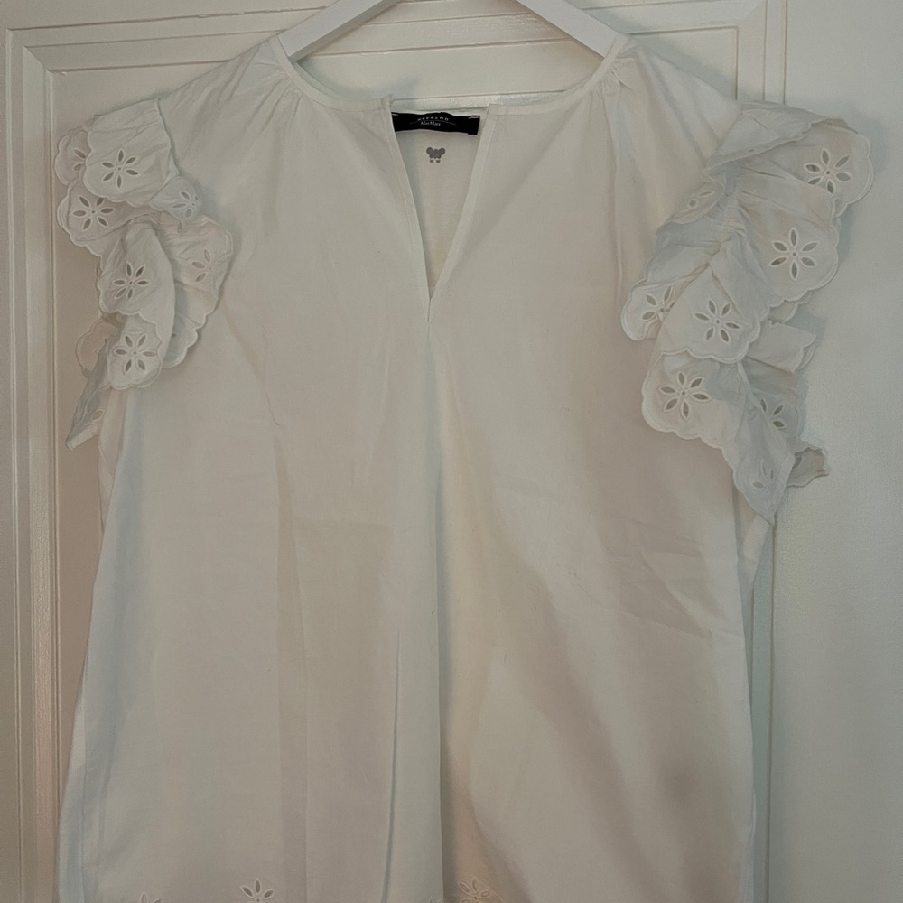 NWOT MaxMara Cream Ruffled Cap Sleeve Blouse Sz L